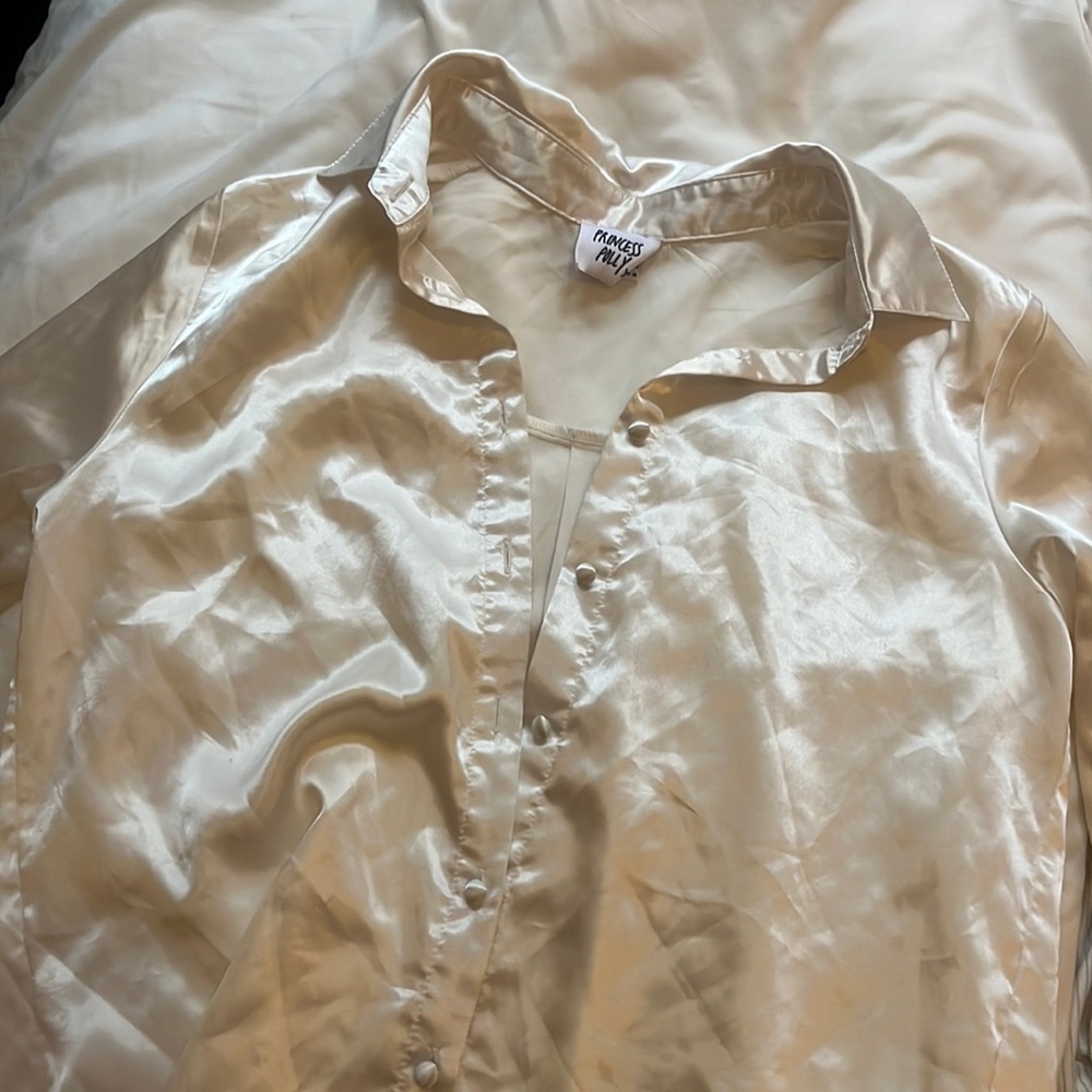 Princess Polly white satin shirt dress